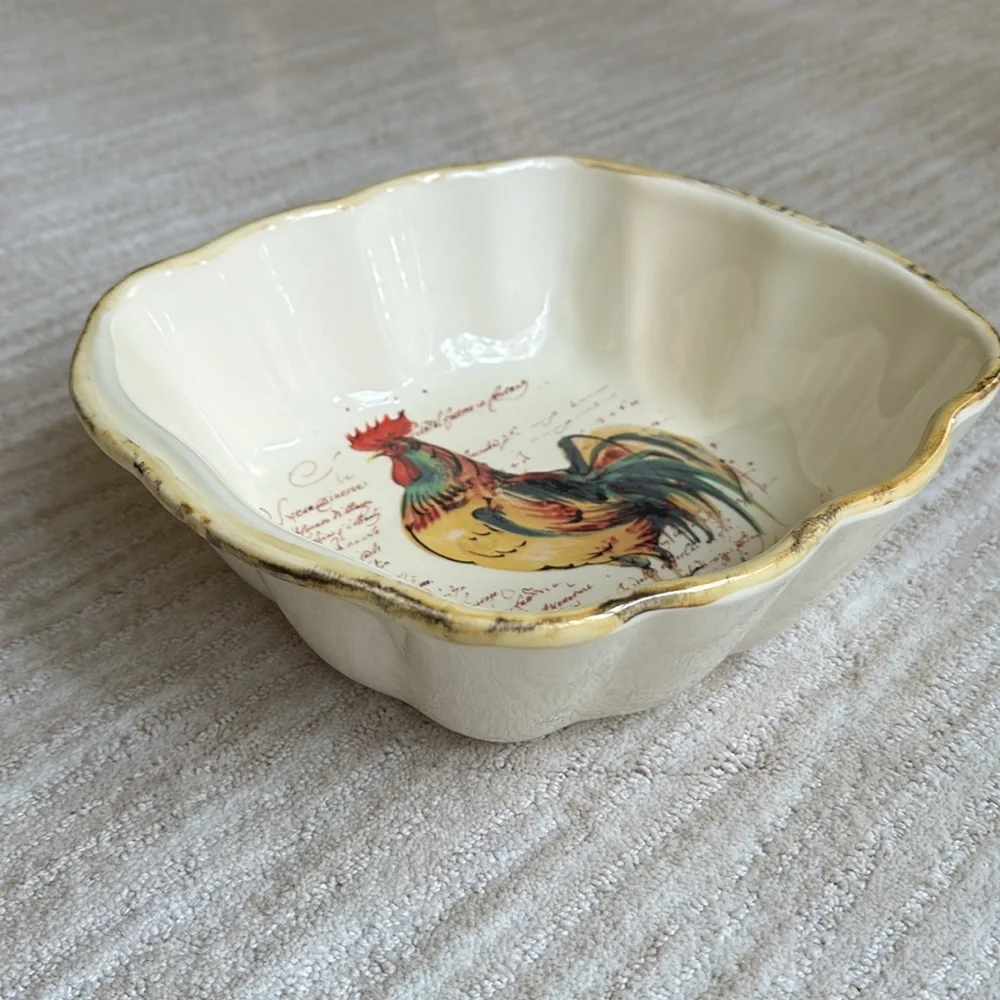 EUC Sur La Table Rooster Script Italian Italy Baking Serving Dish 10 3/4